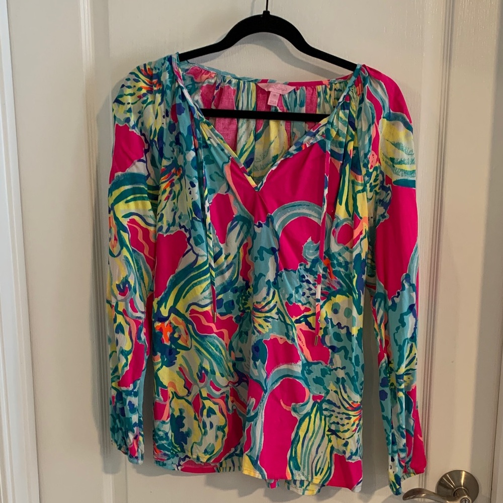 Lilly Pulitzer Pink and Blue Floral Blouse